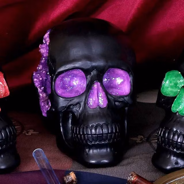 Nemesis Now Gothic Glitter Skull Tabletop Figurine in Black and Purple, Height: 17 cm