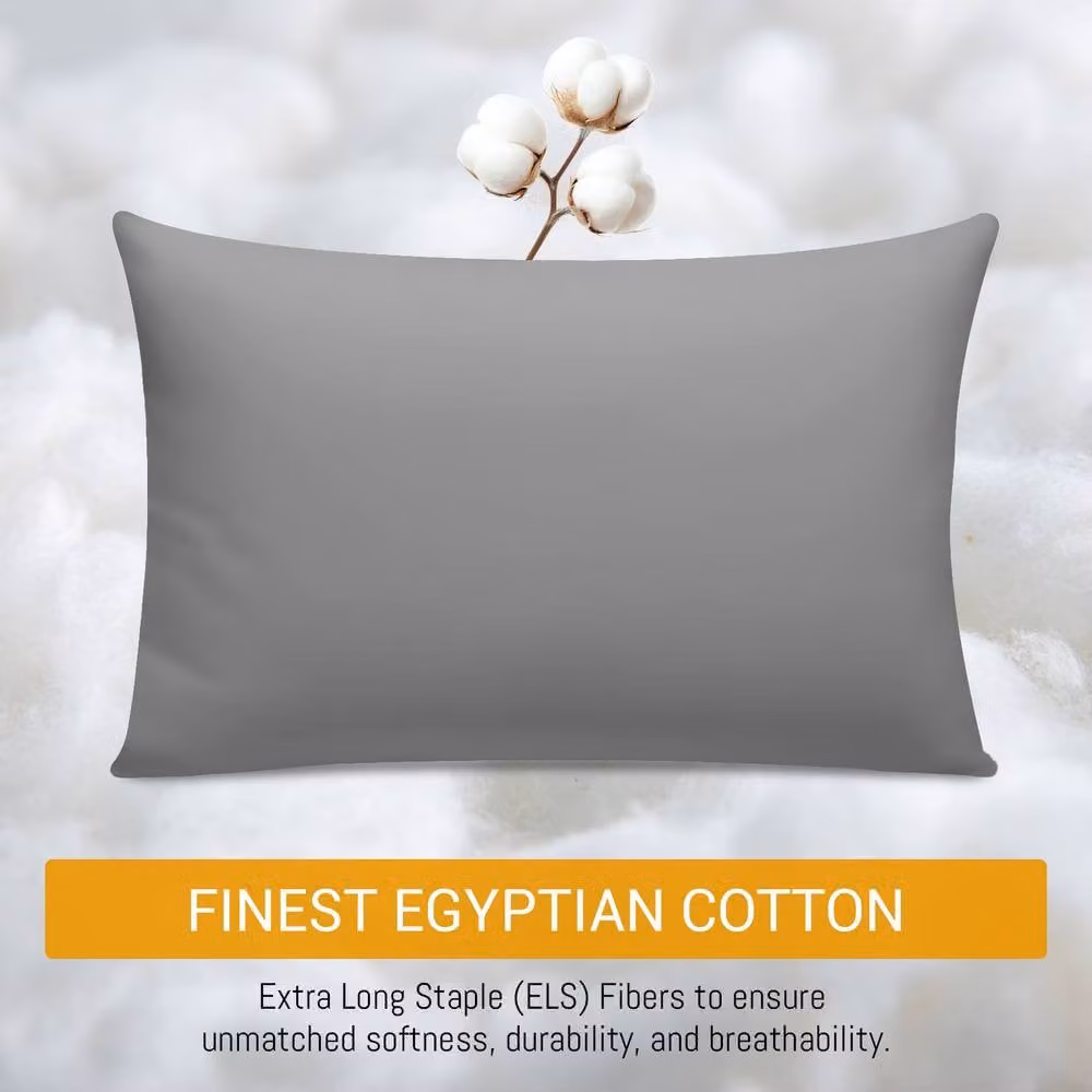 Grace 100% Egyptian Cotton Pack of 2 Standard Pillowcases with Envelope Closure in Grey – 2