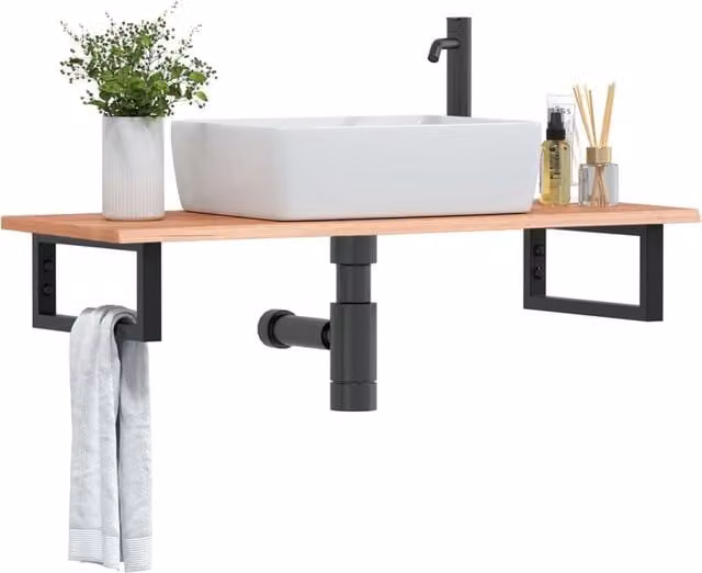 Berkfield Home Wall Mounted Basin Shelf in Brown Oak and Steel