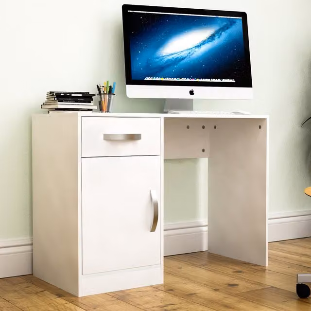 Vida Designs Hudson Modern Computer Desk in White and Silver