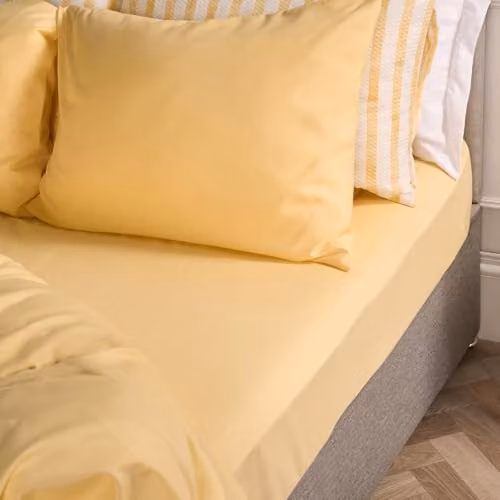 OHS Plain Microfibre Fitted Bed Sheet, Yellow, W: 150 cm, D: 200 cm, H: 25 cm