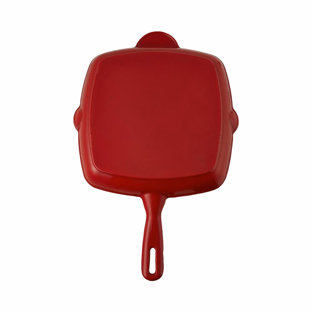 Living and Home Enamelled Cast Iron Grill Pan Skillet with Pouring Spouts in Red – 2