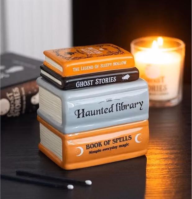 Gloriously Good Haunted Library Halloween Ceramic Aromatherapy Tealight Burner, Orange