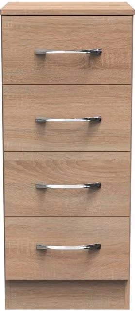 2 U Hampshire 4 Drawer Tall Bedside Cabinet in Light Oak, Ready Assembled
