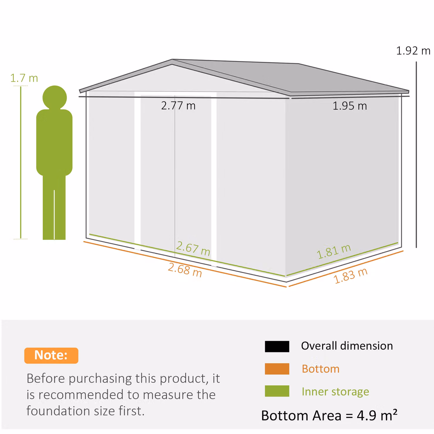 Outsunny Grey Metal Pent Garden Storage Shed with Foundation Kit and Sliding Doors, W/D/H: 274.33 x 182.88 x 183.0 cm – 2
