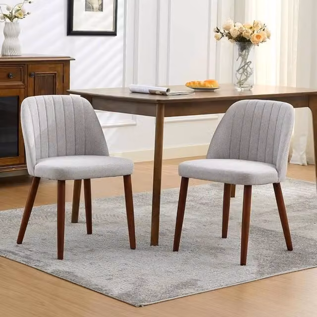 VOGREX Grey Linen Fabric Upholstered Dining Chairs for Dining or Living Rooms – 1