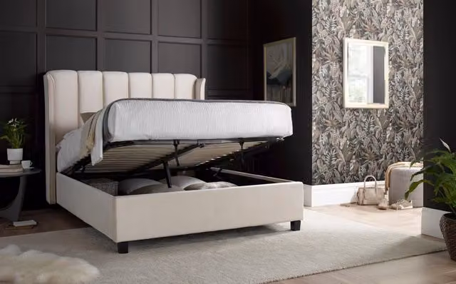 Bedmaster Aurora Velvet Ottoman Bed and Primrose 2000 Pocket Sprung Memory Foam Mattress in Beige, Size: Double (W: 140 cm, L: 200 cm) – 1