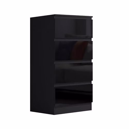 FWStyle Black Gloss 4 Drawer Chest of Drawers H 99 cm x W 40 cm x D 40 cm – 1