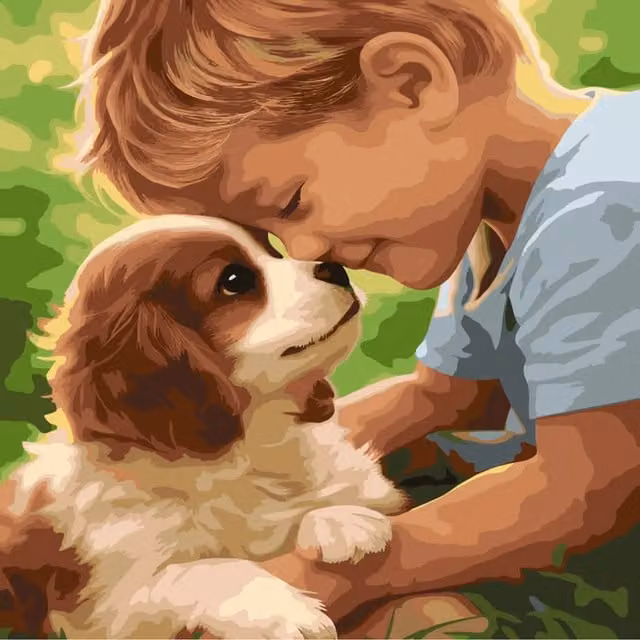 Syntego DIY Paint by Numbers Kit, Cute Little Boy and Cavalier Pup, Multicolour