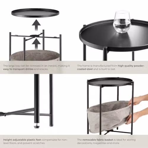 tectake Round Minimalist Side Table in Black Metal, W/D/H: 45.5 x 45.5 x 53 cm – 5