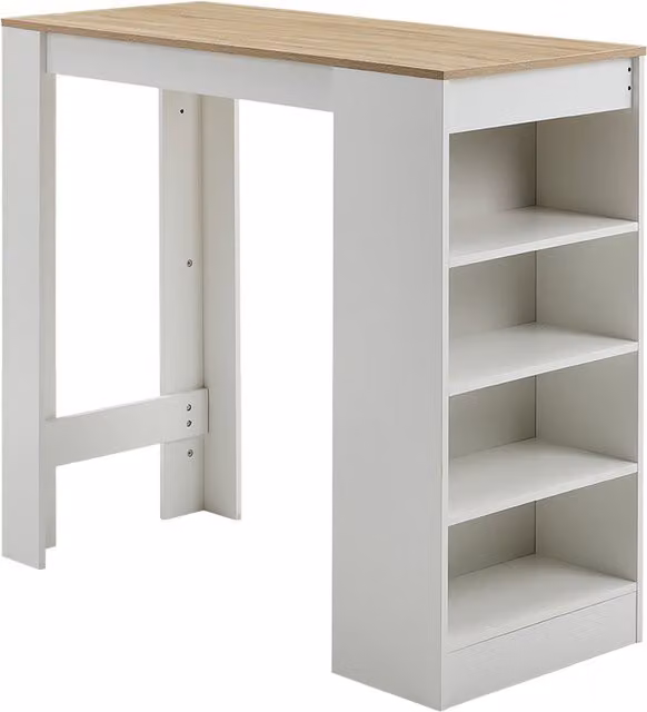 Livingandhome Scandinavian Wooden Bar Table with Storage Shelves in Wood