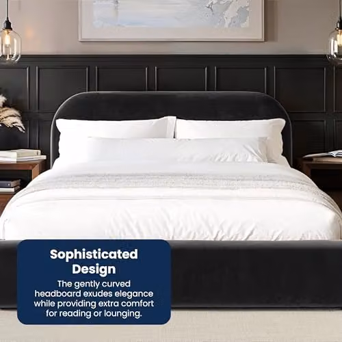 Flair Furnishings Alba Ottoman Bed, King Size Upholstered Bed Frame with Storage and Curved Headboard, Black Velvet, W/D/H: 180 x 200 x 165 cm – 5