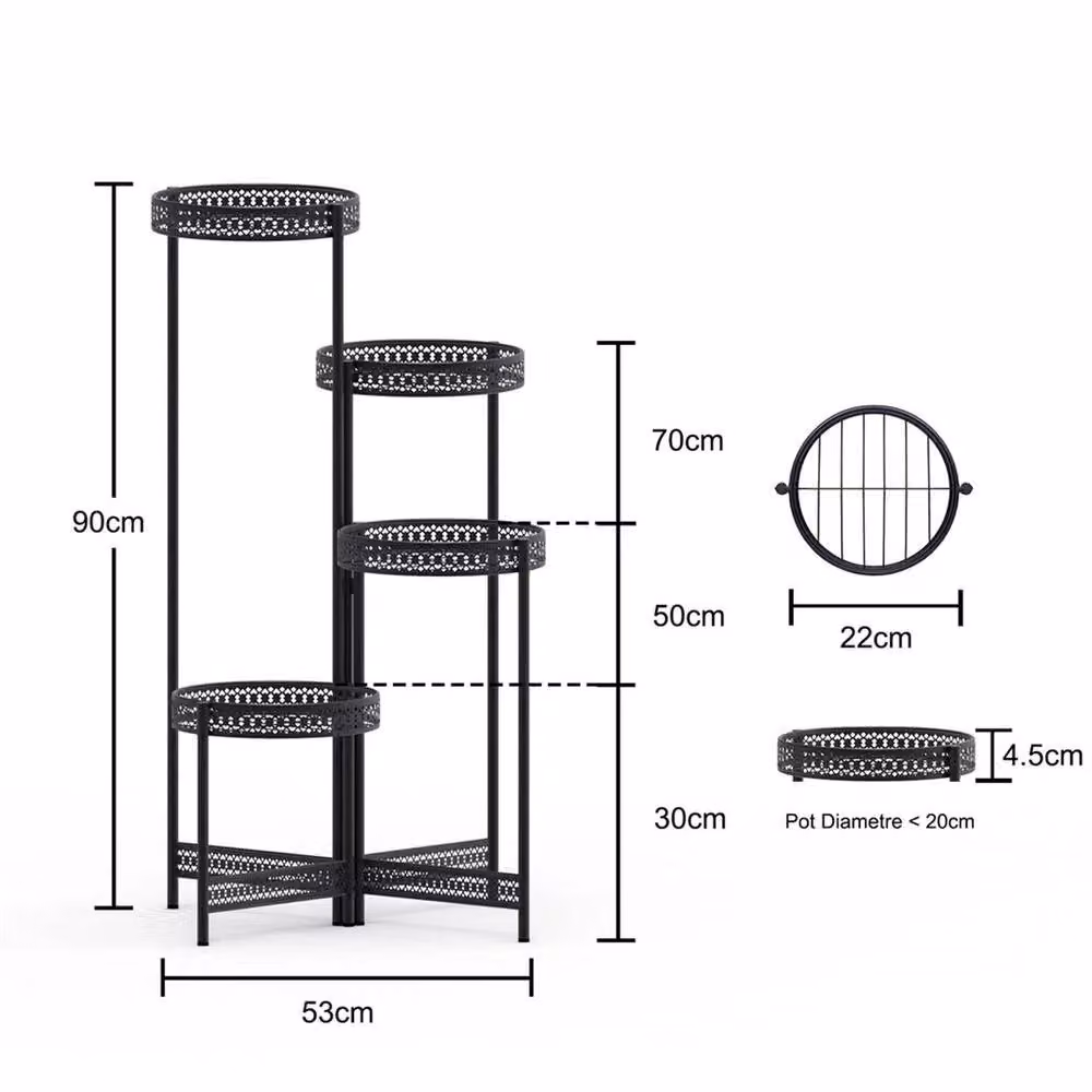 EONLION 4 Tier Black Lacquered Metal Plant Stand – 2