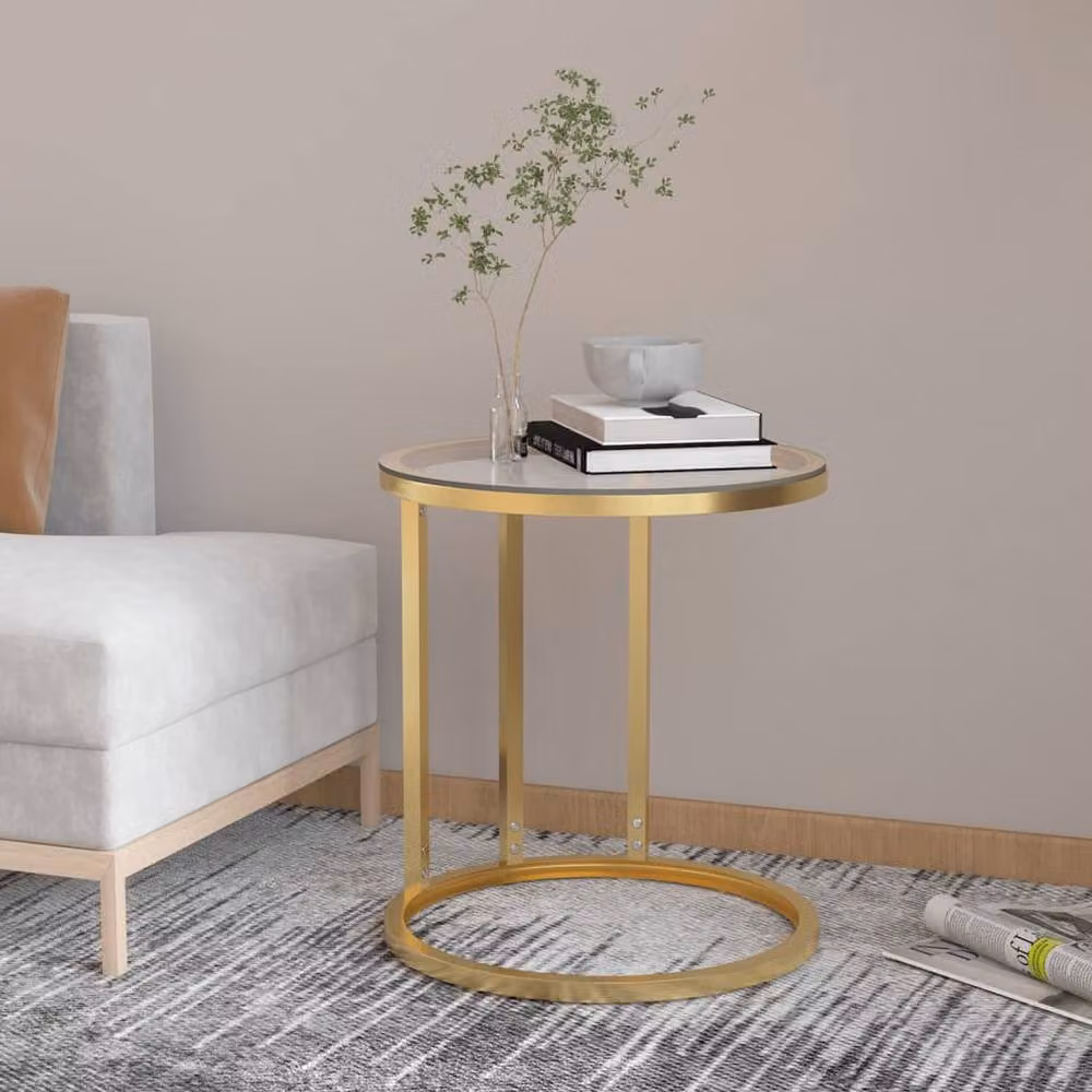 Berkfield Home Round Side Table in Gold and Transparent with Tempered Glass, W/D/H: 45 x 45 x 58 cm – 2