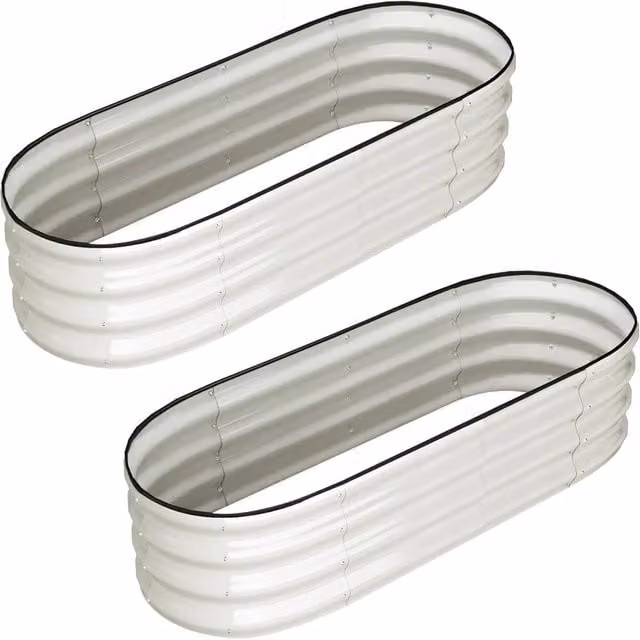 London Boutique 2-Piece Galvanised Metal Oval Raised Garden Bed Planter Boxes, Off-White, W: 137.76 cm, D: 60.96 cm, H: 30.48 cm – 1