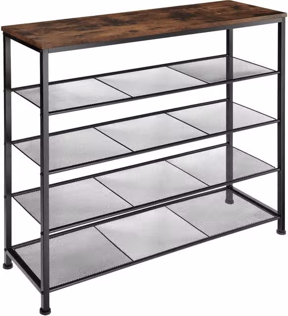 tectake Sheffield Industrial Freestanding Shoe Rack in Dark Brown – 1