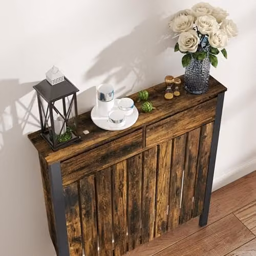 HOMCOM Industrial Radiator Cover with Drawer in Brown and Black, W: 88.5 cm, D: 19 cm, H: 93 cm – 6