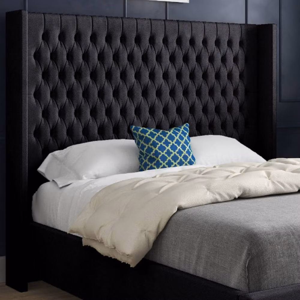Casani Tibenham Super King Upholstered Designer Bed Frame in Black Soft Velvet – 4