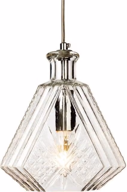 Netlighting Decanter Single Light Ceiling Pendant in Chrome and Grey Transparent Glass with E14 Socket