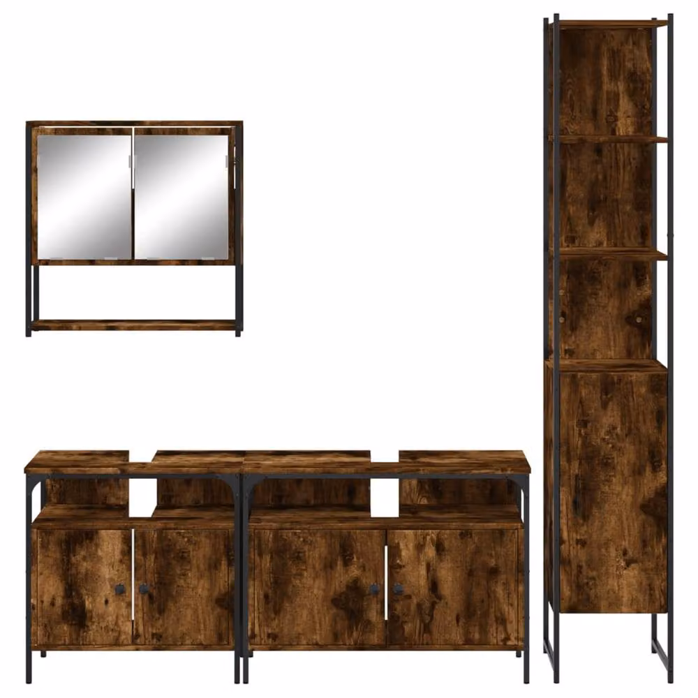 Berkfield Home 4 Piece Industrial Bathroom Furniture Set in Brown Smoked Oak – 3