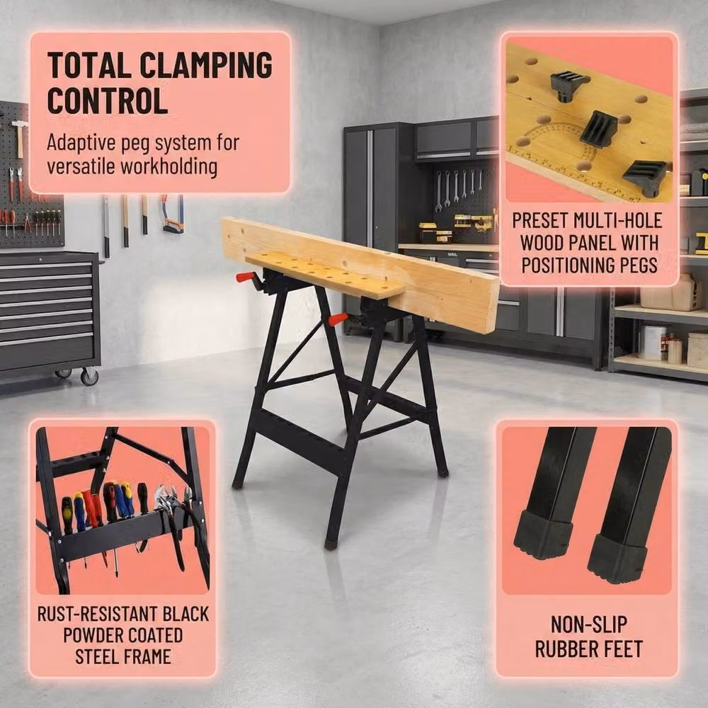 Ventryn Heavy Duty Portable Folding Workbench with Flip Top Clamp in Black – 5