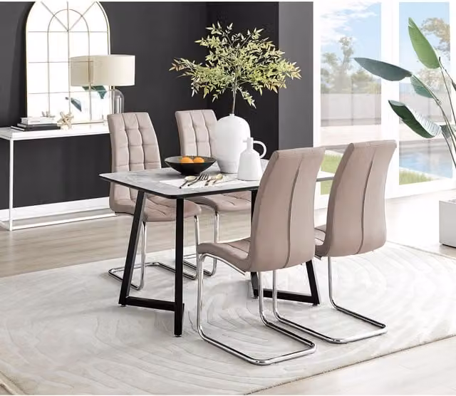 FurnitureboxUK Carson White Marble Effect Dining Table and 4 Murano Chairs in Cappuccino