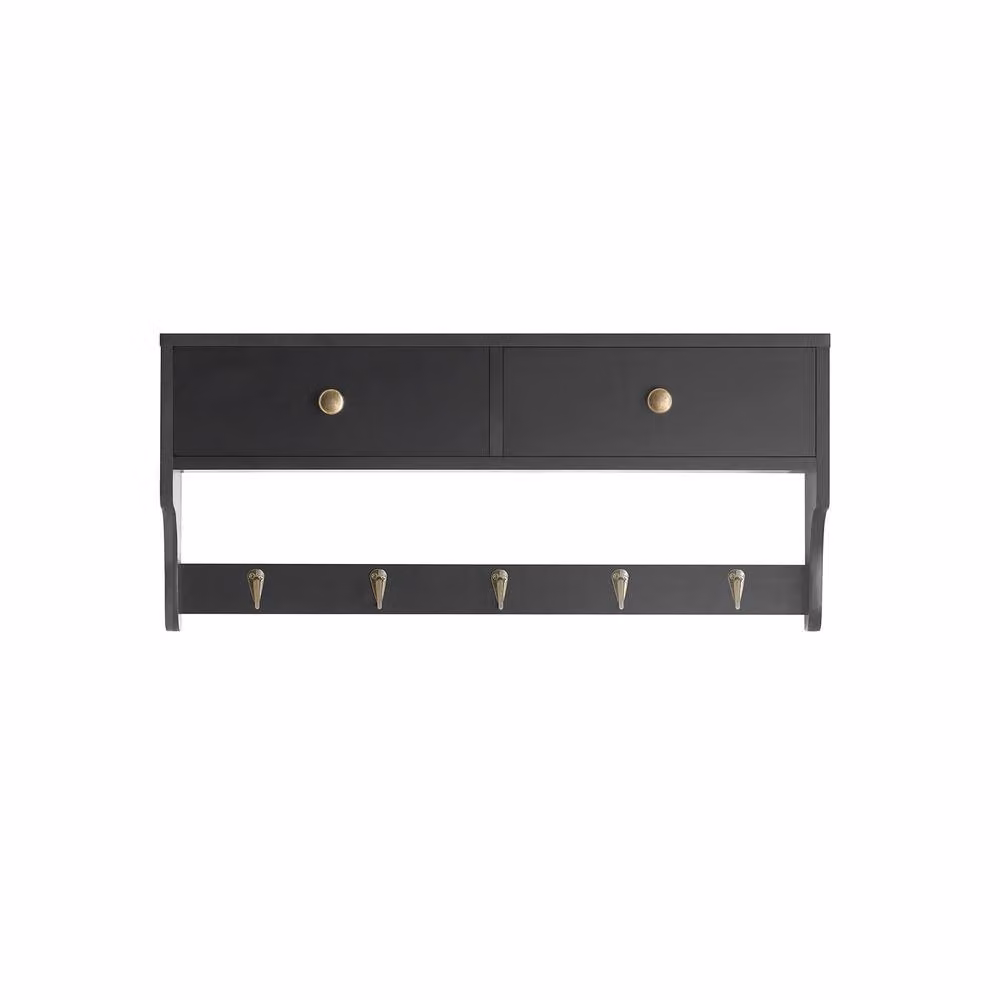 SoBuy Modern Wall-Mounted Coat Rack with Dual Drawers and Shelf in Black, W: 60 cm, D: 15 cm – 2