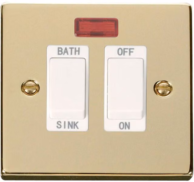 SE HOME Polished Brass and White 20A DP Sinkbath Switch Plate