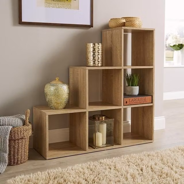 Home Source Step Style 6 Cube Storage Bookcase in Oak Wood