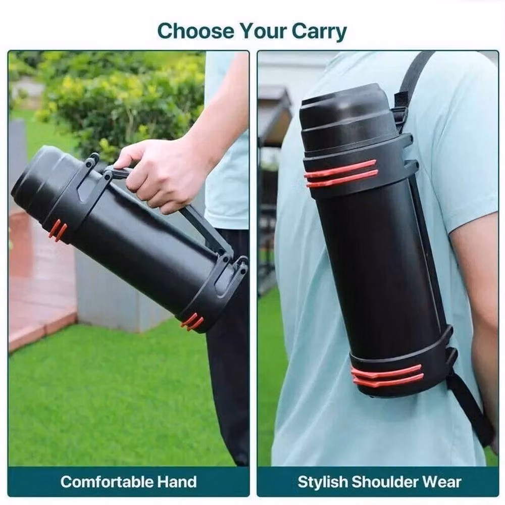 FLAVORA Stainless Steel Vacuum Insulated Drinks Bottle with Carry Handle, Black, 2.5 l – 6