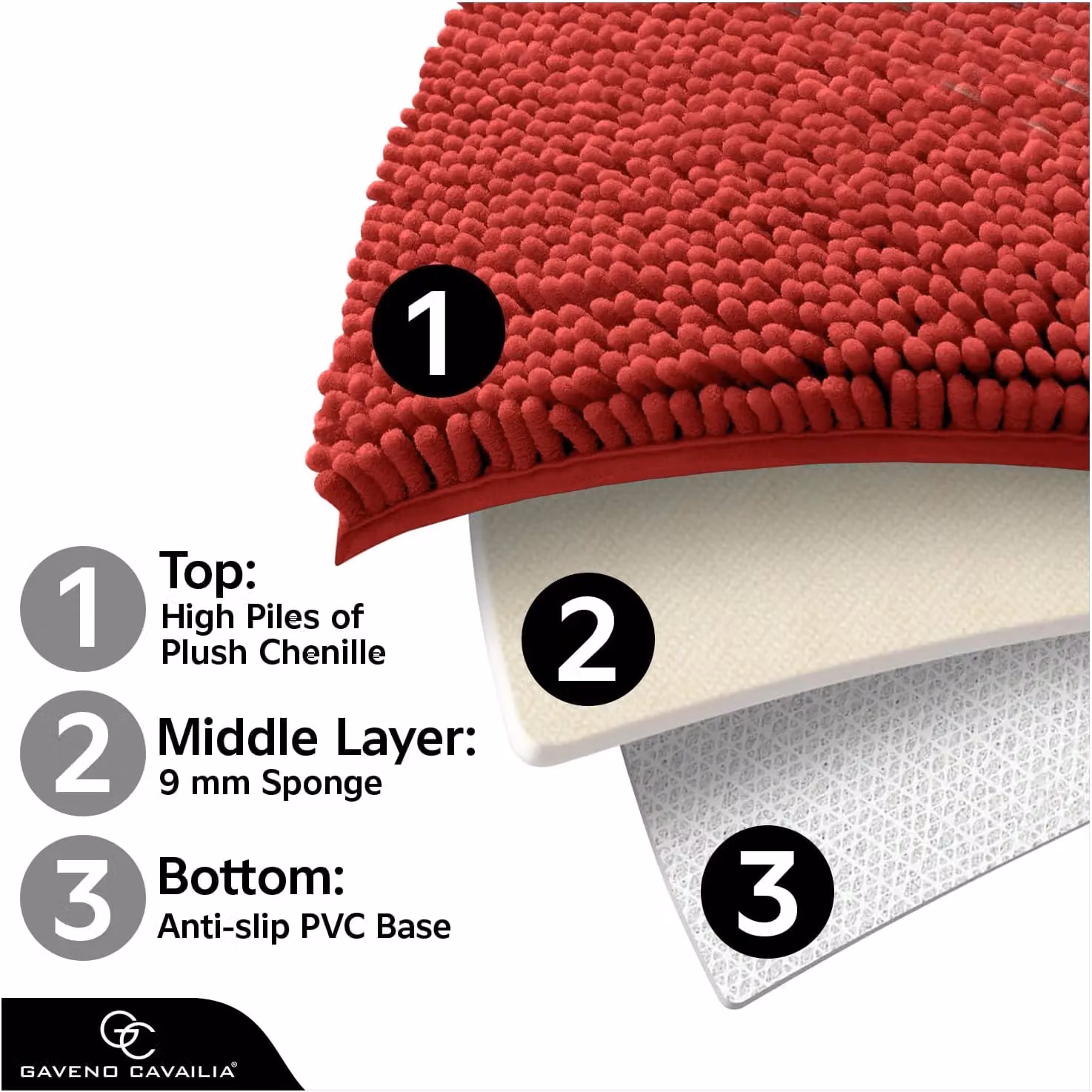 Gaveno Cavailia 2 Piece Chenille Microfibre Bath Mat Set in Red, W: 80 cm, D: 50 cm – 8