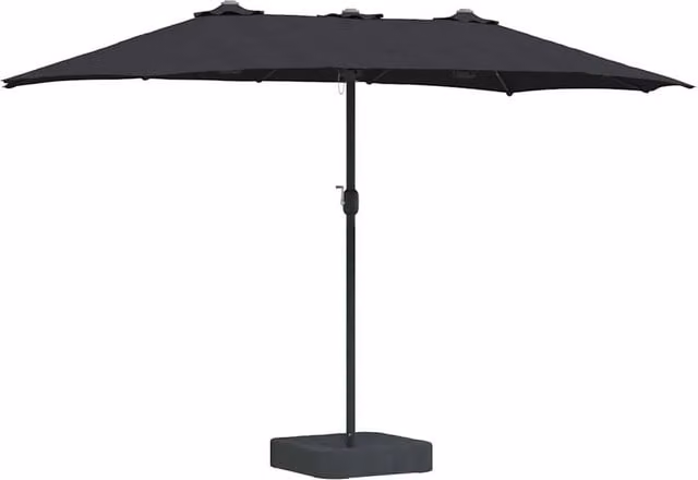 Berkfield Folding Garden Parasol in Black with Polyester Fabric and Steel Frame, W/D/H: 385 x 209 x 244 cm