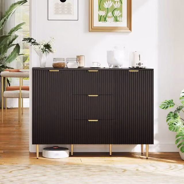HOMCOM Black Sideboard Buffet Cabinet with 3 Drawers and Adjustable Shelves – 1