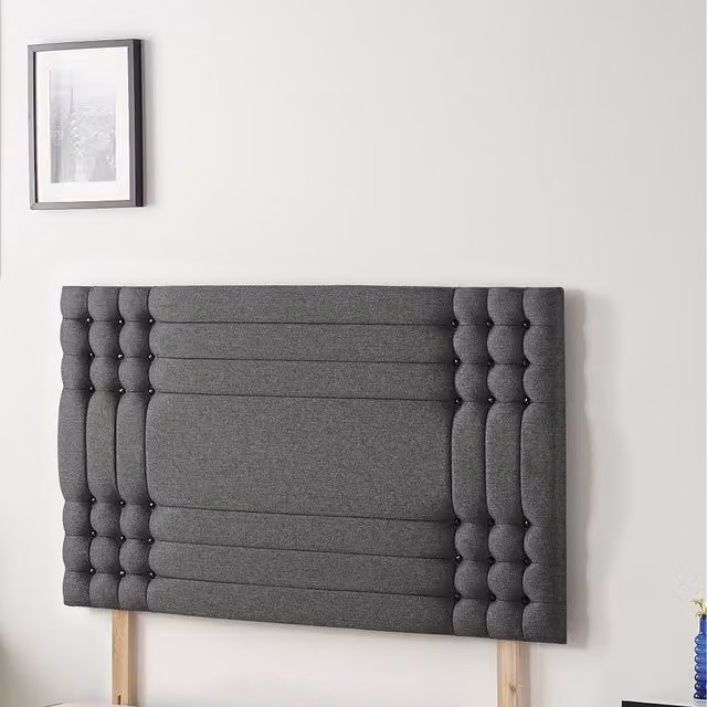 Somnior Beds Ltd Saville Tweed Fabric Upholstered Divan Headboard in Grey/Black, W/H: 122 x 81.28 cm
