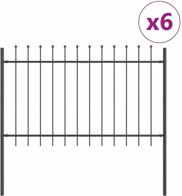 Berkfield Home Garden Steel Fence with Spear Top in Grey, W: 120 cm, H: 120 cm – 1