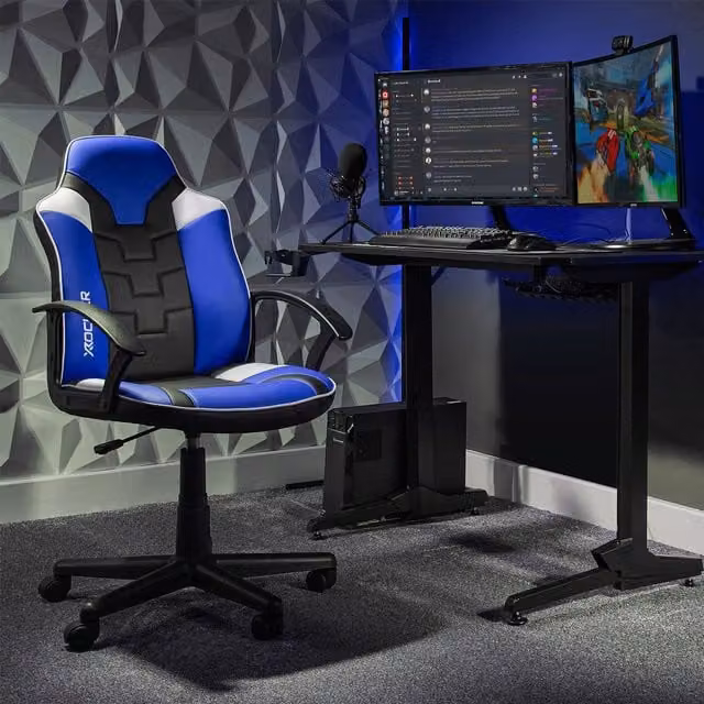 X Rocker Saturn Ergonomic Mid Back PC Gaming Chair in Blue with Swivel Base and Armrests