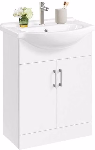 KORVIXA Modern Freestanding White Glossy Bathroom Vanity with Ceramic Sink, W/D/H: 83.5 x 41.5 x 41.5 cm