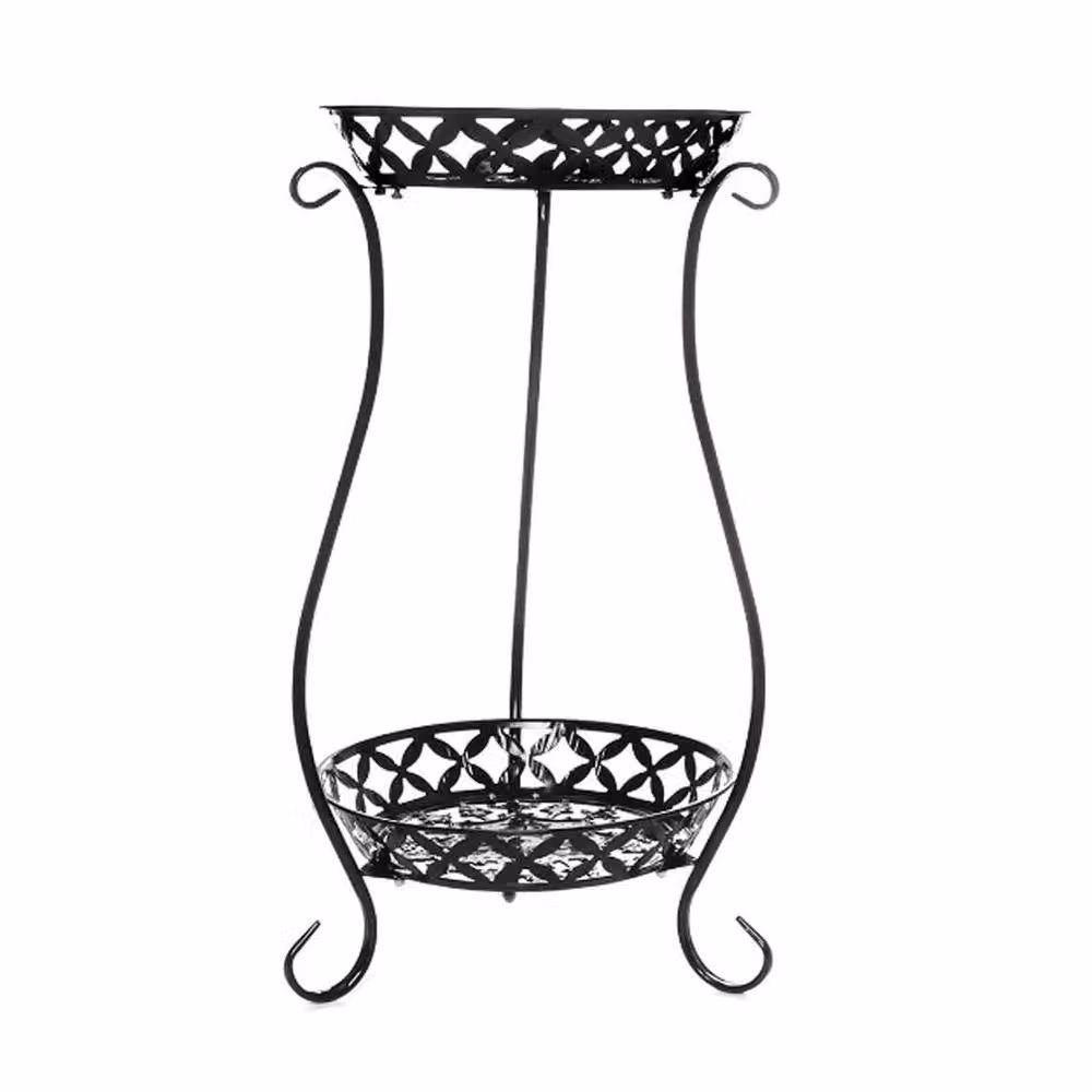 Garden Sanctuary 2 Tier Tall Vintage Matt Black Metal Plant Stand – 2