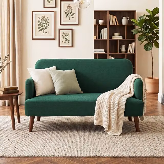 HOMCOM 2 Seater Modern Upholstered Fabric Sofa in Green with Rubberwood Legs