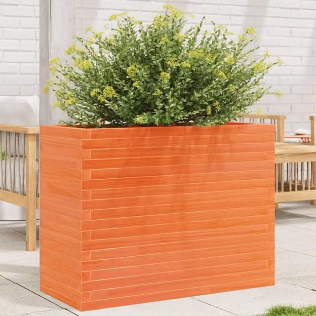 Berkfield Home Waxed Pine Garden Planter, Brown, W/D/H: 90 x 40 x 68.5 cm
