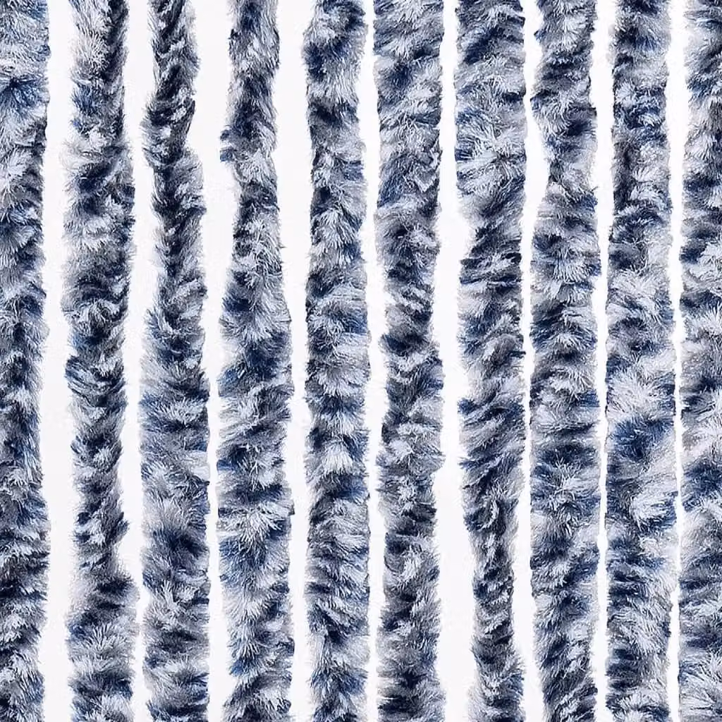 Berkfield Home Striped Chenille Insect Curtain in Blue, White and Silver, W/H: 100 x 220 cm – 5