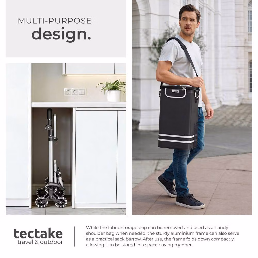 tectake 3-in-1 Foldable Shopping Trolley with Cooler Bag, Black – 8
