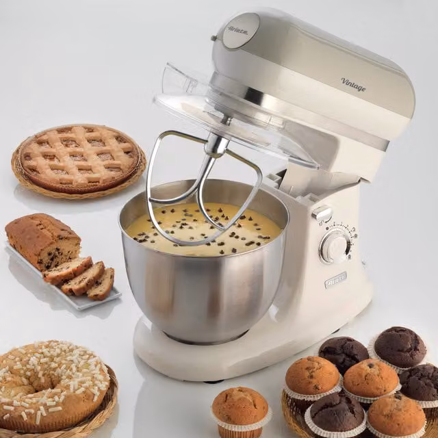 Ariete 1200W Vintage Stand Mixer with 5.5 Litre Stainless Steel Bowl in Beige