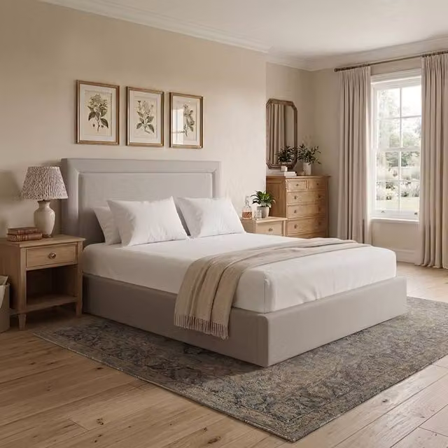 Desire Deco Janessa Ottoman Storage Bed Frame in Light Beige, Plush Velvet, Double (140 x 200 cm) – 1