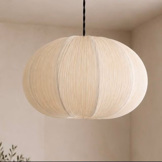 CGC Lighting Palmira Large Oval Stretch Ruffled Silk Fabric Lampshade in Beige, Width: 45 cm – 1