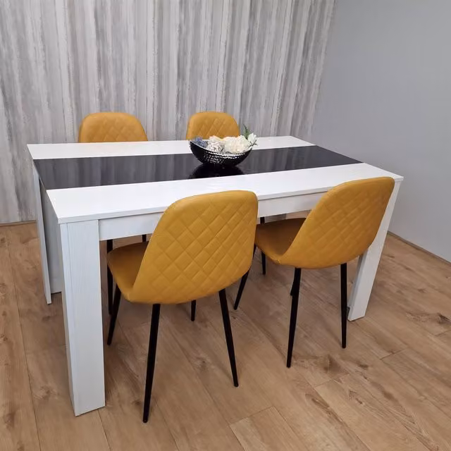 Kosy Koala Modern Dining Table Set with 4 Mustard Chairs in White, Black and Yellow