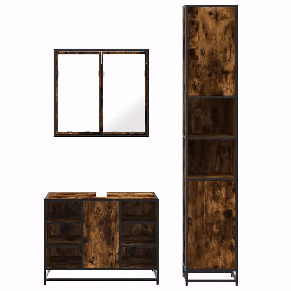 Berkfield Home 3 Piece Industrial Bathroom Furniture Set in Brown Smoked Oak – 4