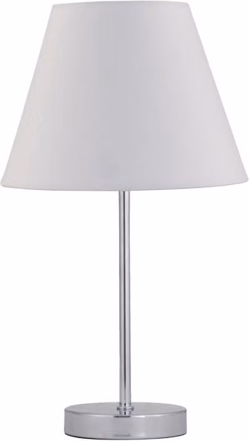 First Choice Lighting Chrome Stick Table Lamp with White Fabric Shade – 1