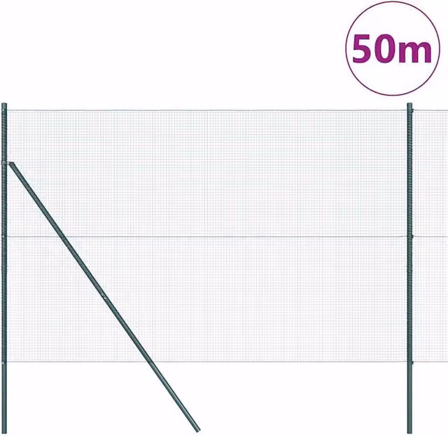 Berkfield Home Green Welded Steel Wire Fence with 13 Posts, 1.5 x 50 m