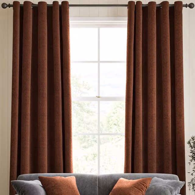 William Morris At Home Lodden Embroidery Made to Measure Blackout Eyelet Curtains in Clay